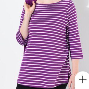 Ulla Popken Striped Pima Cotton 3/4 Sleeve Tee 28/30